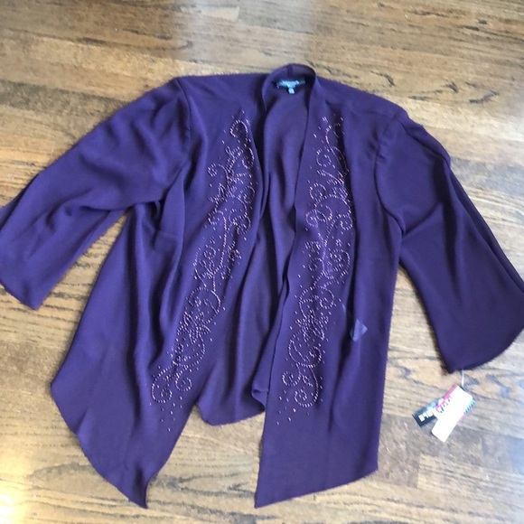 R&M Richard’s 2-Piece Eggplant Stone Beaded Flowy Sheer Evening Gown Set - Picture 7 of 8